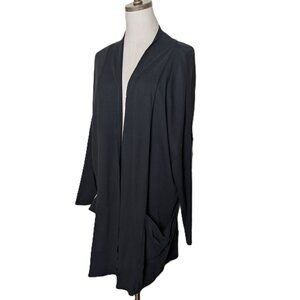 Pact Organic Cotton Long Open Cadigan Duster Women Size M/L Solid Black Pockets